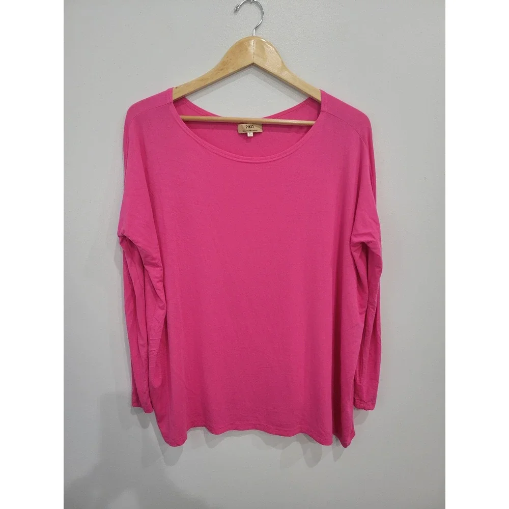 PIKO Women's Long Sleeve Bamboo Blend Top Bright Pink Size Small - Picture 1 of 6